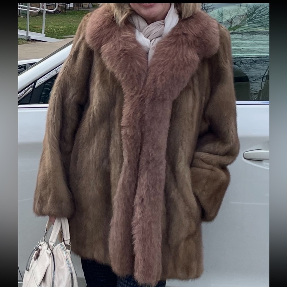 Luxurious Pastel Mink Fur Coat with a fox/sable fur collar. Size M, custom made